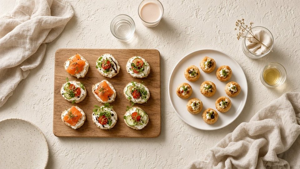 Фуршетный стол с канапе, нарезкой и мини-десертами